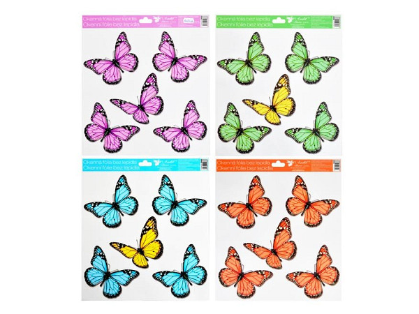Okenní fólie 33 x 30cm - motýli s glitry/mix motivů