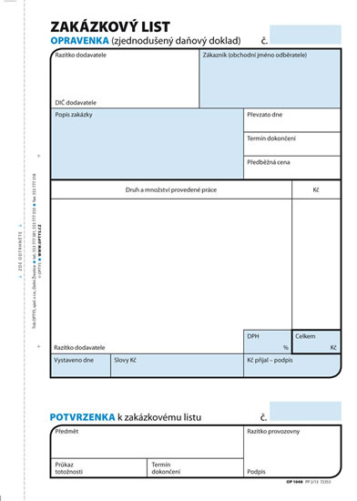 Zakázkový list, A5, opravenka, 100 listů