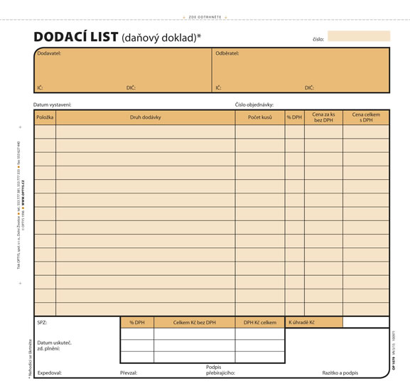 Dodací list, 21 × 20 cm, 100 listů, NCR