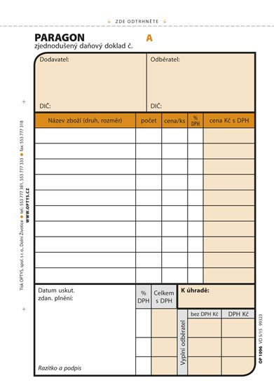 Paragon, A6, 3 × 25 listů, číslovaný, NCR