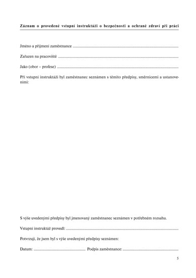 Zápisník bezpečnosti práce, A5, 20 listů