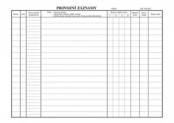 Provozní deník nízkotlaké kotelny, A4, 28 listů