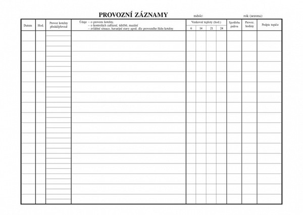 Provozní deník plynové kotelny, A4, 28 listů