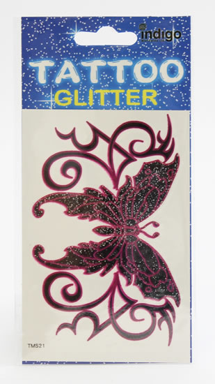 Tetování Růžovočerný motýl s ornamentem