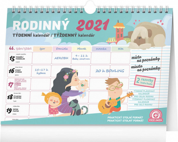 Kalendář 2021 Rodinný týdenní plánovací s háčkem, 30 × 21 cm