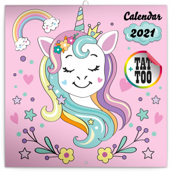 Kalendář 2021 poznámkový: Šťastní jednorožci, 30 × 30 cm