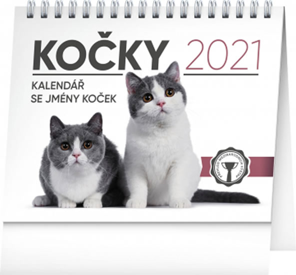 Kalendář 2021 stolní: Kočky – se jmény koček, 16,5 × 13 cm