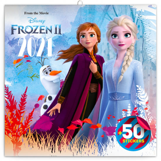 Kalendář 2021 poznámkový: Frozen – Ledové království II, s 50 samolepkami, 30 × 30 cm