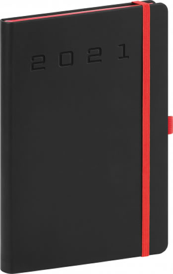 Diář 2021: Nox - černý-červený - denní, 15 × 21 cm