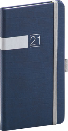 Diář 2021: Twill - modrostříbrný - kapesní, 9 × 15,5 cm