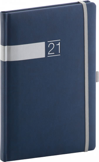 Diář 2021: Twill - modrostříbrný - týdenní, 15 × 21 cm