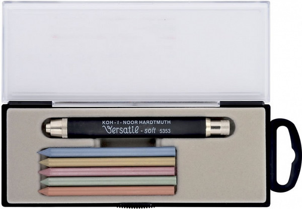 Koh-i-noor černá tužka Versatil 5,6 mm Soft + 6 metalických barevných tuh v pouzdře