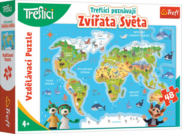 Trefl Puzzle Treflíci poznávají zvířátka světa / 48 dílků