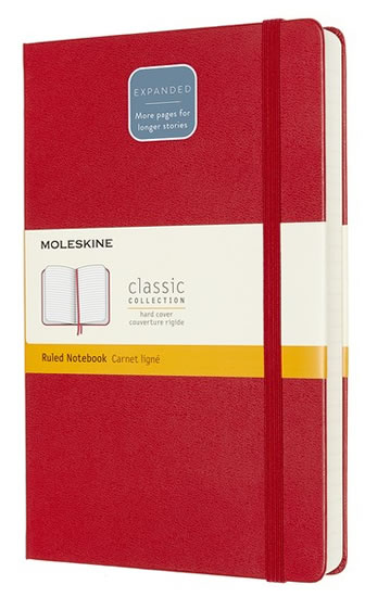 Moleskine Zápisník Expanded červený L, linkovaný, tvrdý