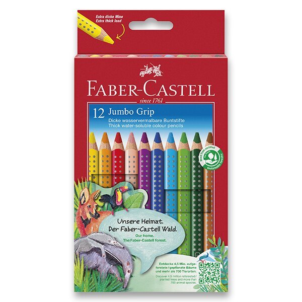 Faber - Castell Pastelky trojhranné Jumbo Grip - rozmývatelné 12 ks + ořezávátko