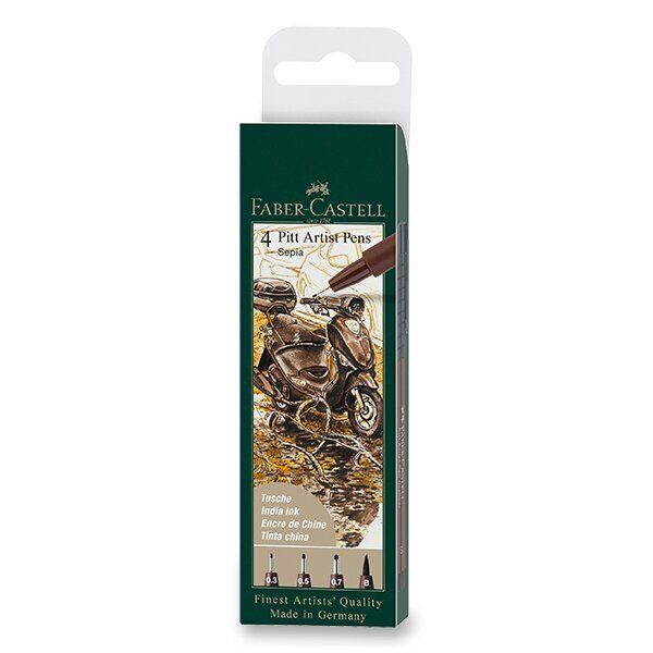 Faber - Castell Popisovač Pitt Artist Pen - sepia (S,F,M,B) 4 ks