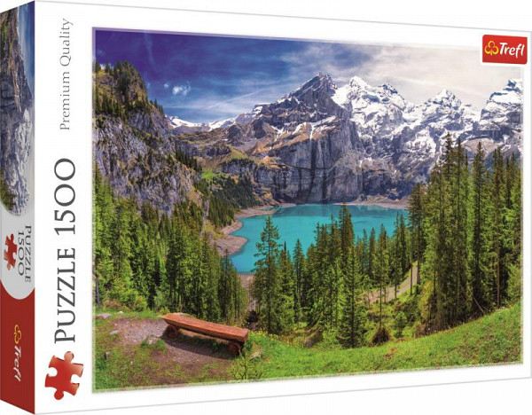 Puzzle: Jezero Oeschinen, Alpy 1500 dílků