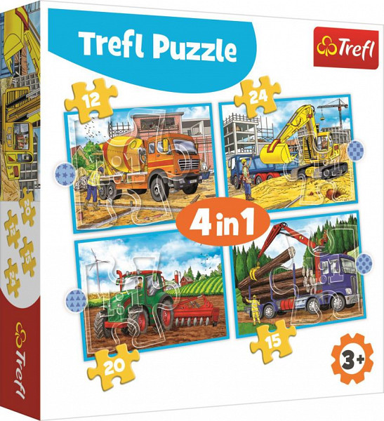 Trefl Puzzle Pracovní stroje 4v1 (12,15,20,24 dílků)