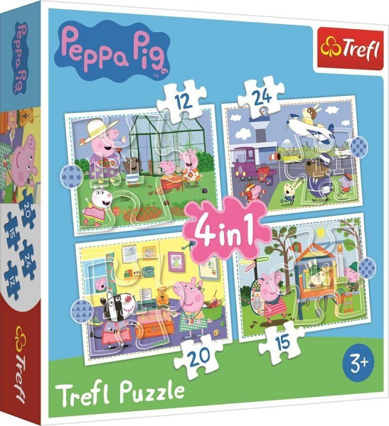 Trefl Puzzle Peppa Pig - Vzpomínky na prázdniny 4v1 (12,15,20,24 dílků)