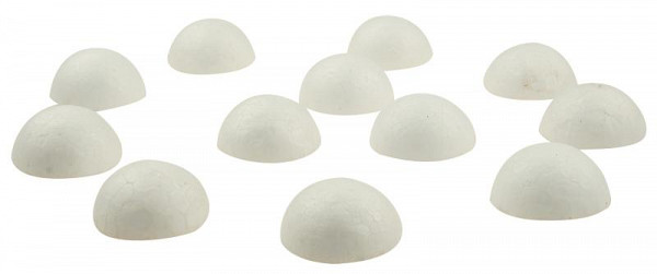 Dílky z polystyrenu - pralinky polokoule 2,5 x1,5 cm (12 ks)