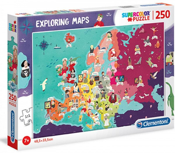 Clementoni Puzzle Exploring Map Skvělí líde v Evropě / 250 dílků