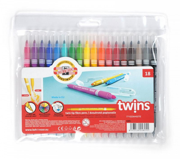 Koh-i-noor souprava popisovačů Twins 18 ks s dvojitým hrotem