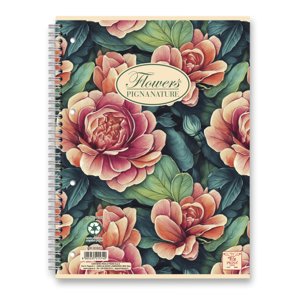 Kroužkový blok Pigna Nature Flowers A4, linkovaný, 60 listů, mix motivů