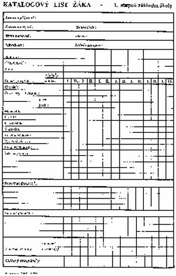 Katalogový list žáka pro 1.stupeň ZŠ