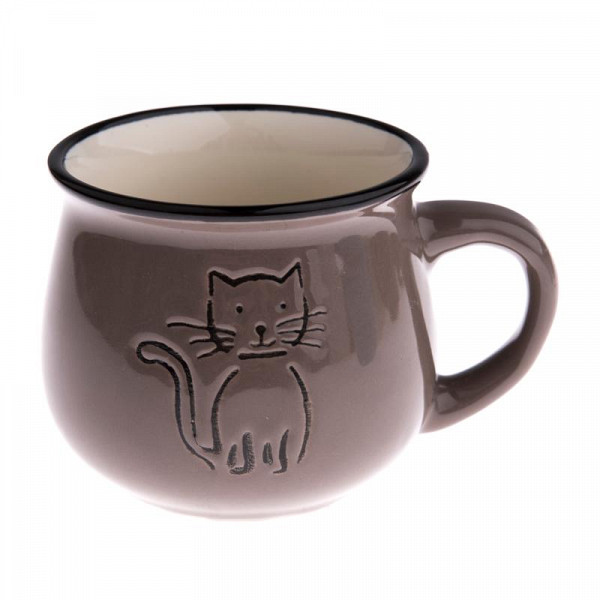 Hrnek keramický s kočkou - šedý 213 ml