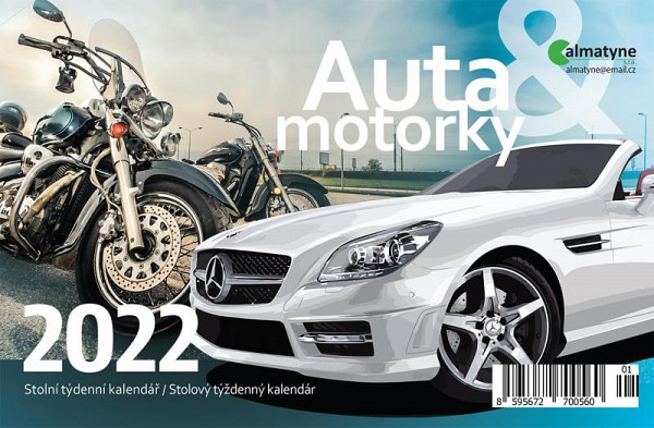Kalendář 2022 - Auta a motorky, stolní týdenní, 214 x 140 mm