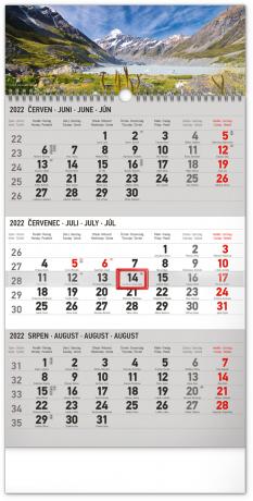 Kalendář 2022 nástěnný: 3měsíční Krajina šedý – s českými jmény, 29,5 × 43 cm