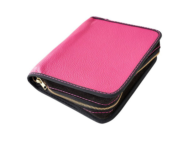 Kožený obal na knihu se zipem - kůže růžová