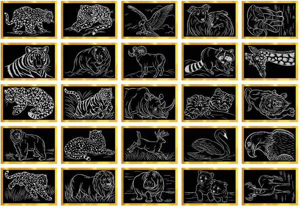 Škrabací obrázky se zlatým podkladem 15 x 10 cm