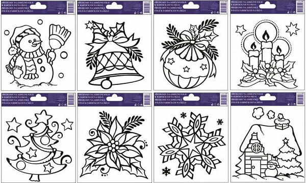 Předlohy na malování na sklo s vyvýšenou konturou - vánoční 14 x 14 cm