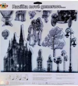 Gelová razítka na stěnu 30 x 30 cm - Historické město s automobilem