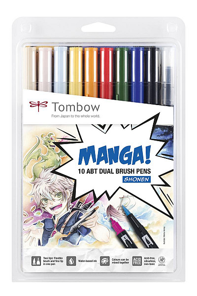 Tombow Oboustranný štětcový fix ABT - Manga Shonen 10 ks
