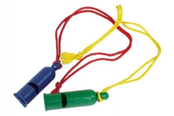 Píšťalka signální plastová 7cm se šňůrkou na krk (2 barvy)