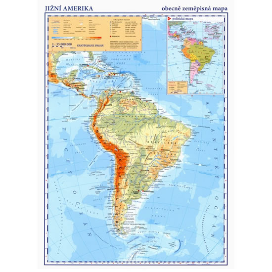 Jižní Amerika Obecně zeměpisná mapa