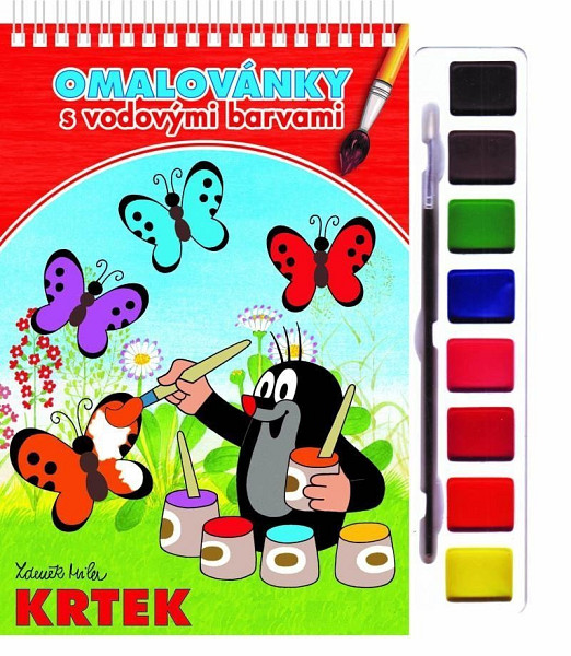 Omalovánky s vodovými barvami a štětcem Krtek