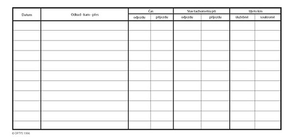 Kniha jízd firemního vozidla, 21 × 10 cm, 32 listů