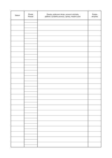 Provozní deník stroje, A4, 22 listů