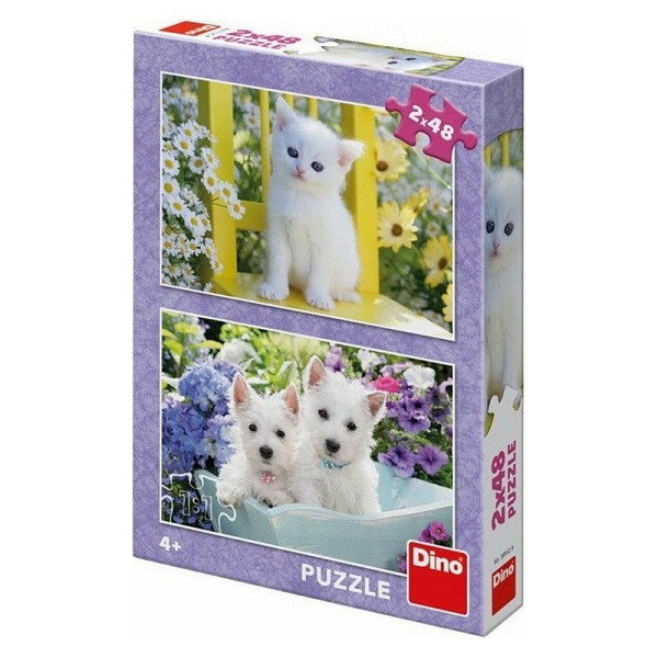 Puzzle 2x48 Koťátko a westíci