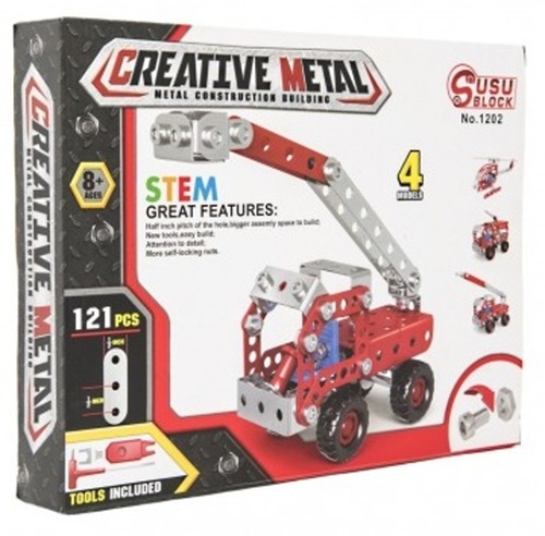 Stavebnice kovová hasiči 121 dílků v krabici