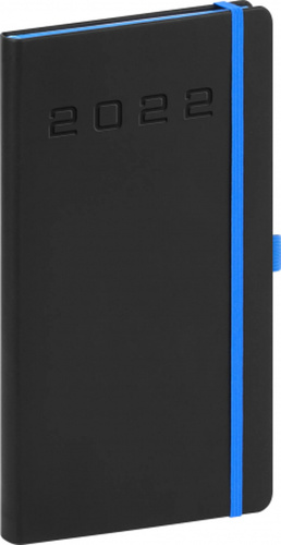Diář 2022: Nox - černý-modrý/kapesní, 9 x 15,5 cm