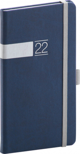 Diář 2022: Twill - modrostříbrný/kapesní, 9 x 15,5 cm