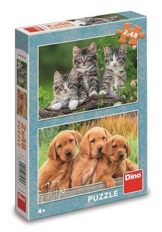 Puzzle 2x48 Pejsci a kočičky