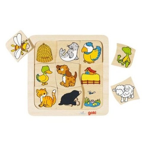 Dřevěné puzzle Kdo bydlí kde? 9 dílků