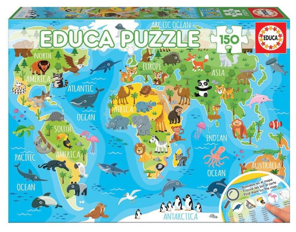 Puzzle Mapa se zvířaty světa