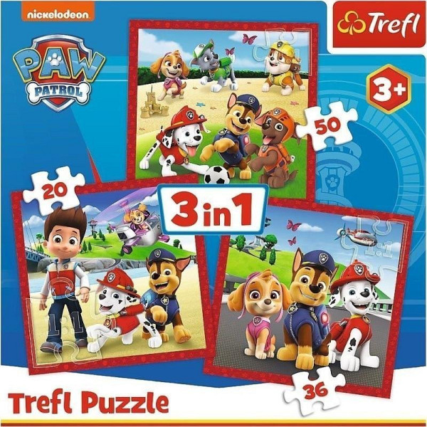 Puzzle Tlapková patrola Veselí pejsci 3v1