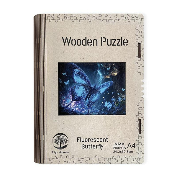 Dřevěné puzzle Fluorescent Butterfly A4